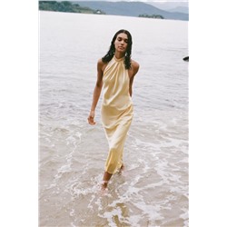 SATIN HALTER MIDI DRESS