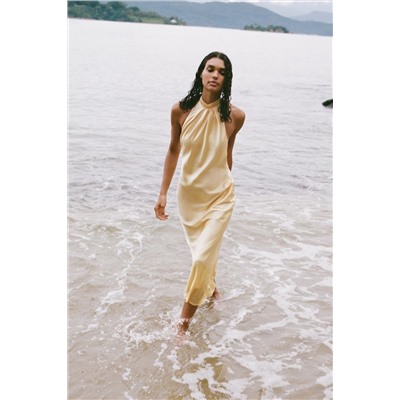 SATIN HALTER MIDI DRESS