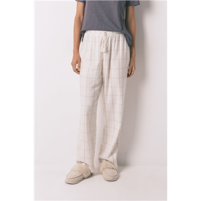 Pantalón largo franela blanco print cuadros