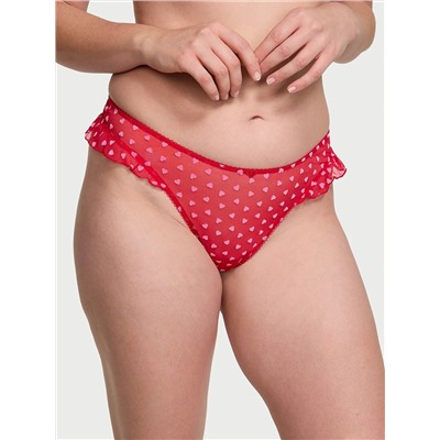 Tease Mesh Lace-Trim High-Leg Thong Panty