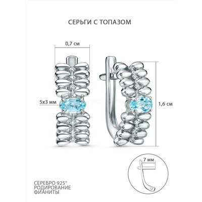 Серьги из серебра с топазом Sky и фианитами родированные 3521028664р402