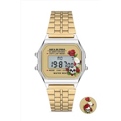 Aqua Di Polo 1987 Unisex Altın Retro Kurukafa Desenli Dijital Kol Saati Apwa063400 APWA0634