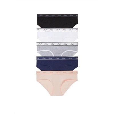 PINK 5-PACK LOGO COTTON HIPHUGGER PANTIES