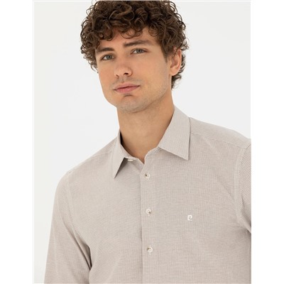 Bej Slim Fit Uzun Kollu Gömlek
