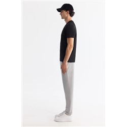 Siyah Bisiklet Yaka İnterlok Elastan T-Shirt