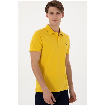 Erkek Slim Fit Polo Yaka Sarı Basic Tişört