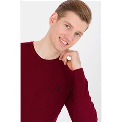 Erkek Bordo Bisiklet Yaka Basic Triko Kazak