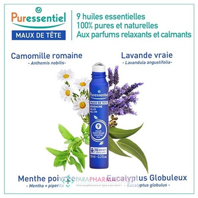 Puressentiel Maux de Tête Roller aux 9 Huiles Essentielles 5 ml