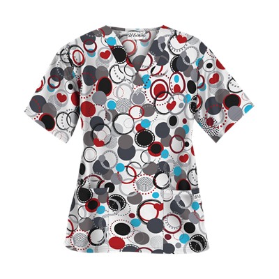 UA Round Up White Print Scrub Top