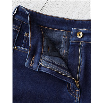 Джинсы-трубы из эластичного денима на флисе