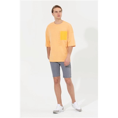 Erkek Kavun Oversize Bisiklet Yaka Tişört