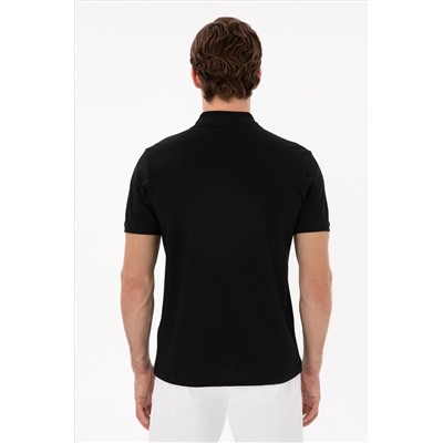 Erkek Slim Fit Polo Yaka Siyah Basic Tişört