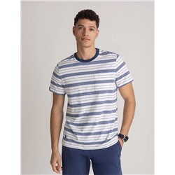 WHITE LABEL STRIPE CREW NECK T-SHIRT WITH POCKET