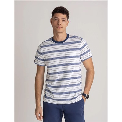WHITE LABEL STRIPE CREW NECK T-SHIRT WITH POCKET