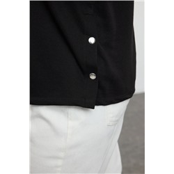 Siyah Çıt Çıt Düğme Detaylı Regular/Normal Kalıp Örme Büyük Beden Sweatshirt TBBAW25AO00039