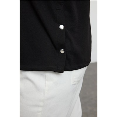 Siyah Çıt Çıt Düğme Detaylı Regular/Normal Kalıp Örme Büyük Beden Sweatshirt TBBAW25AO00039