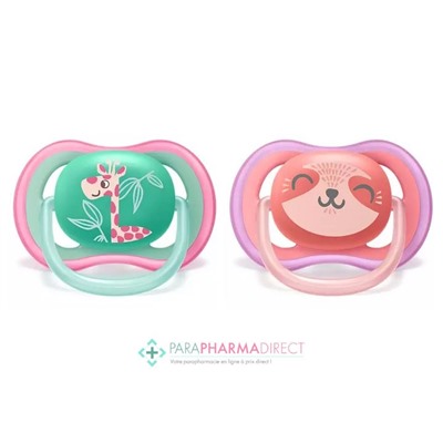 Avent Sucettes Ultra Air 18 mois+ Girafe & Paresseux x2