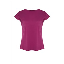 Mor Bisiklet Yaka Kol Detaylı %100 Pamuk Örme T-Shirt TBBSS22BF0023