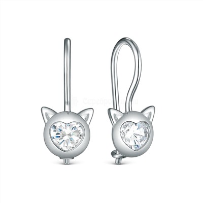 Серьги детские из серебра с фианитами родированные - Кошки S2180581010