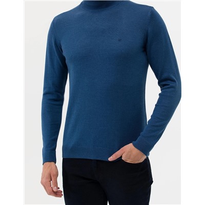İndigo Melanj Slim Fit Yarım Balıkçı Basic Triko Kazak