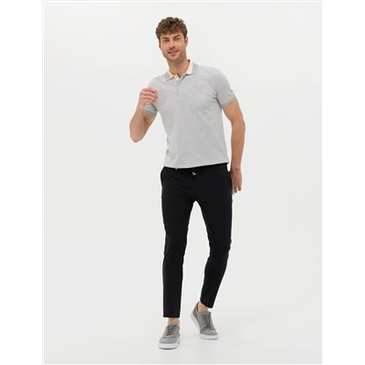 Açık Gri Melanj Slim Fit Dokulu Polo Yaka Tişört
