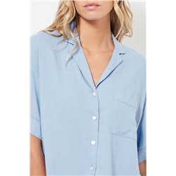 Camisa de pijama de lino - Celeste