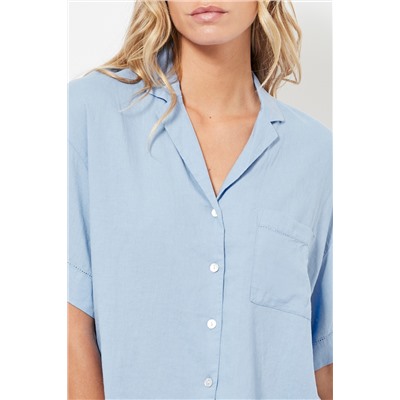 Camisa de pijama de lino - Celeste