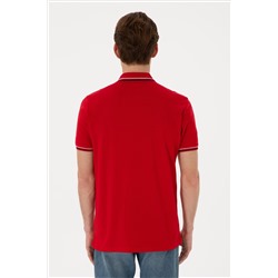 Erkek Regular Fit Polo Yaka Kırmızı Basic Tişört
