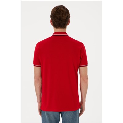 Erkek Regular Fit Polo Yaka Kırmızı Basic Tişört