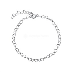Браслет на ногу из серебра родированный - Сердечки, 23 см 6700R045L23