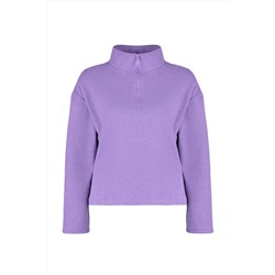Mor Selanik/Triko Görünümlü Fermuarlı Yaka Regular/Normal Kalıp Örme Sweatshirt TBBAW23AO00006