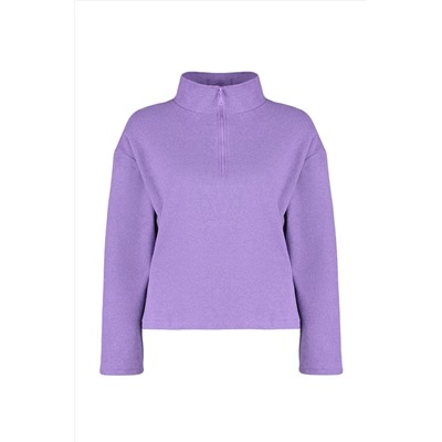 Mor Selanik/Triko Görünümlü Fermuarlı Yaka Regular/Normal Kalıp Örme Sweatshirt TBBAW23AO00006