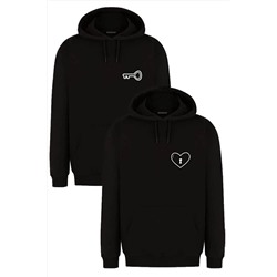 Merkür StoreKadın Erkek Kapüşonlu Şardonlu Kanguru Cep Sweatshirt Sevgili Kombini