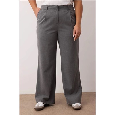Gri Lastik Belli Wide Leg Büyük Beden Dokuma Pantolon TBBAW26AR00019