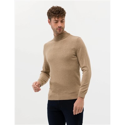 Camel Melanj Slim Fit Yarım Balıkçı Basic Triko Kazak