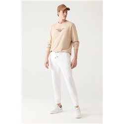 Avva Beyaz Beli Bağcıklı Paçası Lastikli Pamuklu Nefes Alan Regular Fit Baskılı Jogger Eşofman Altı A31Y3416