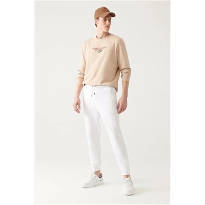 Avva Beyaz Beli Bağcıklı Paçası Lastikli Pamuklu Nefes Alan Regular Fit Baskılı Jogger Eşofman Altı A31Y3416
