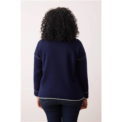Lacivert Polo Yaka Nakışlı/İşlemeli Triko Hırka TBBAW26AV00021