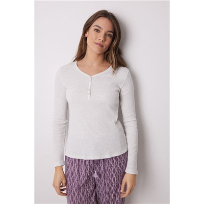 Camiseta manga larga canalé gris