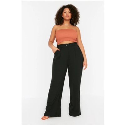 Siyah Lastikli Yüksek Bel Pileli Wide Leg Dokuma Pantolon TBBSS22PL0448