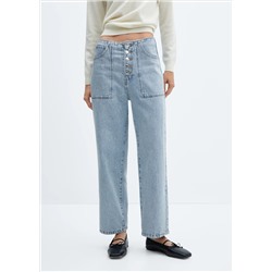 Jeans rectos crop botones