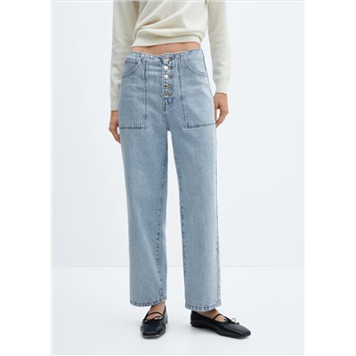 Jeans rectos crop botones