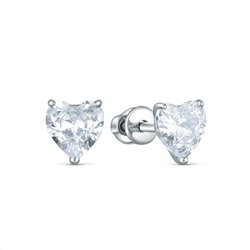 Серьги-пусеты из серебра с фианитами родированные - Сердца S2127050010