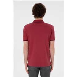 Erkek Slim Fit Polo Yaka Vişne Basic Tişört