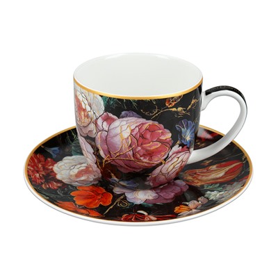 Пара чайная, 1 перс, 2 пр, 250 мл, фарфор F, черная, Розы, Baroque flowers, 62364