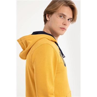 Erkek Safran Kapüşonlu Basic Sweatshirt