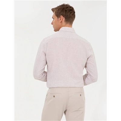 Bej Slim Fit Uzun Kollu Gömlek