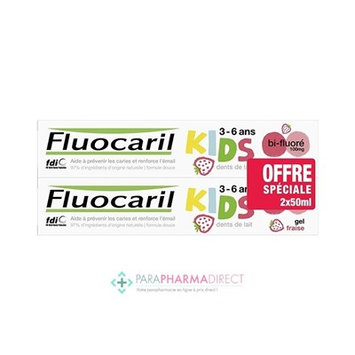Fluocaril Kids 3/6 Ans Gel Fraise 2x50mlLot  × 2