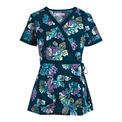 koi Scrubs Rainbow Mums Mock Wrap Print Top