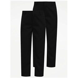 Boys Black Regular Leg School Trousers 2 Pack